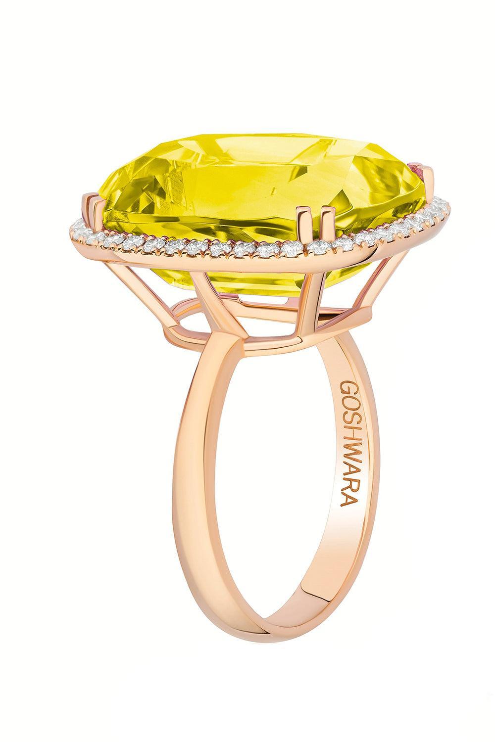 Lemon Quartz Cushion Gossip Ring-YELLOW GOLD-6.75-JEWELRYFINE JEWELRING-GOSHWARA