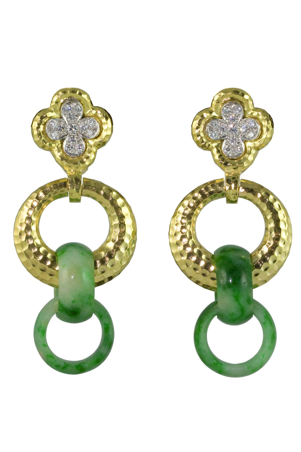Carved Jade Diamond Drop Earrings