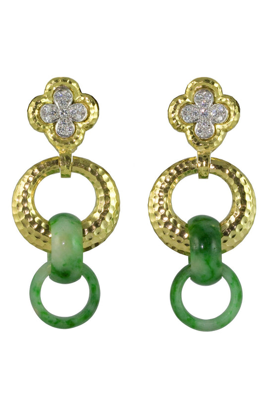 Carved Jade Diamond Drop Earrings