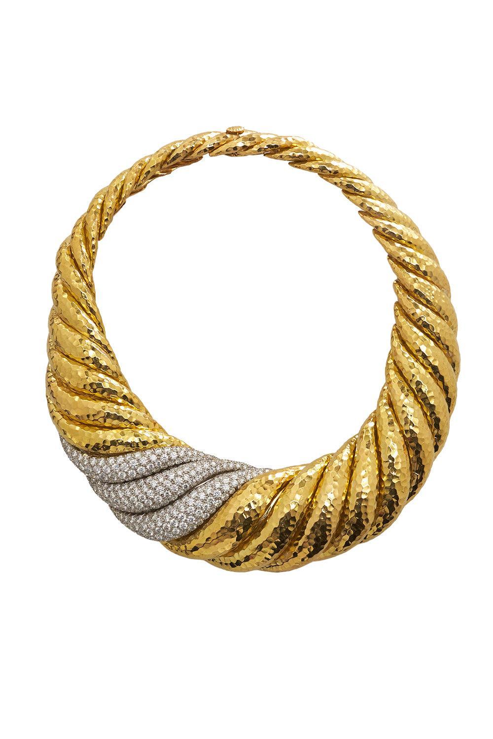 Diamond Hammered Boulevard Necklace-YELLOW GOLD-JEWELRYFINE JEWELNECKLACE O-DAVID WEBB