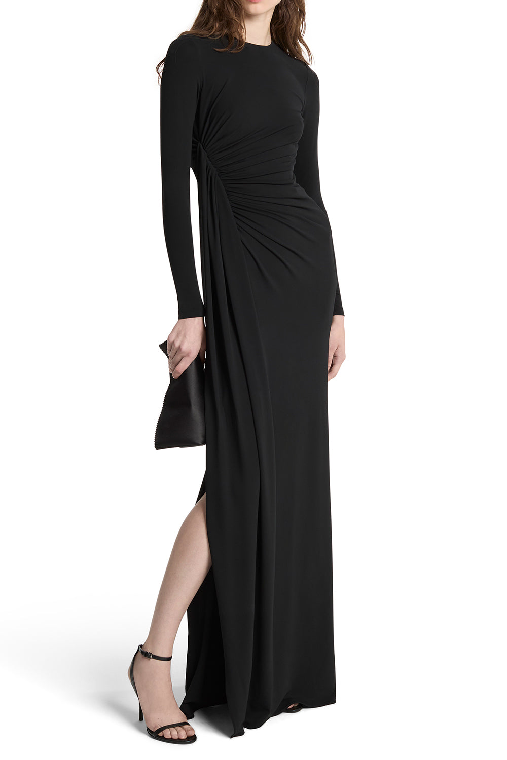  Long Sleeve Draped Gown-BLACK-2-CLOTHINGDRESSGOWN-MICHAEL KORS COLLECTION 