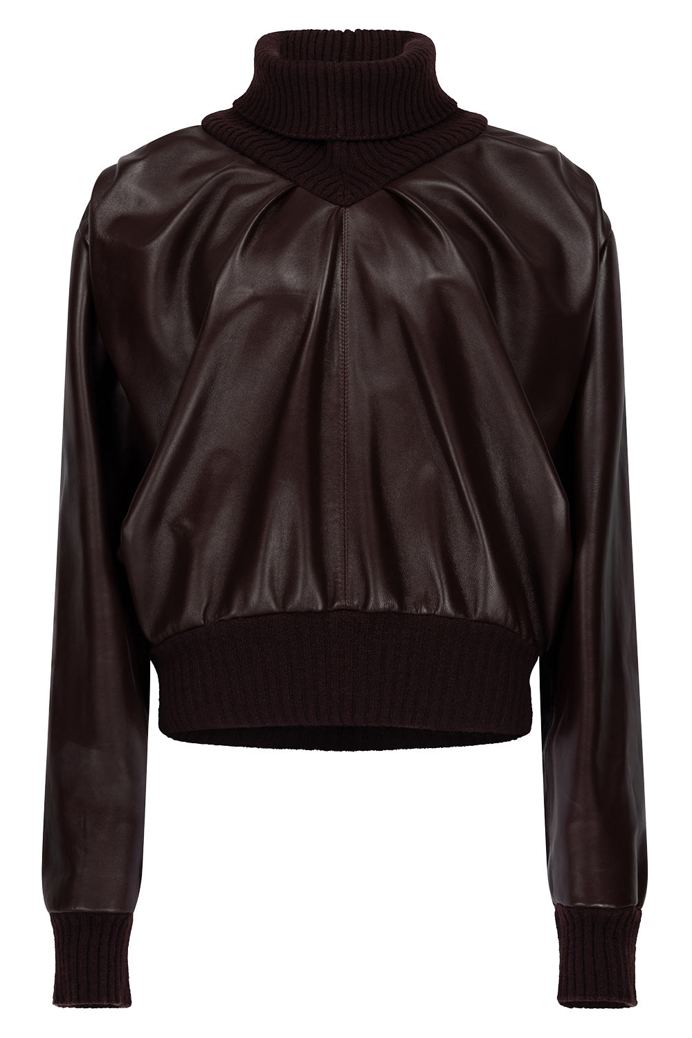 Knitted Collar Leather Top