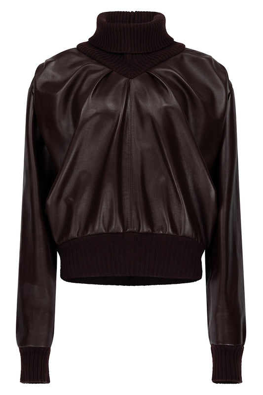 Knitted Collar Leather Top