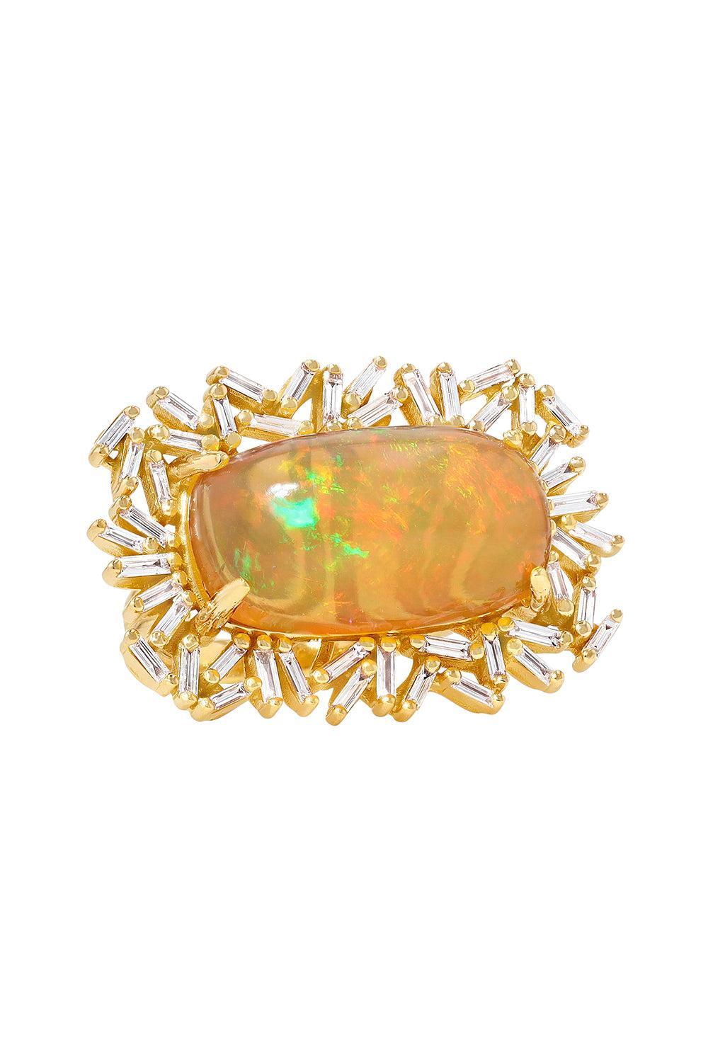 Diamond Baguette Fire Opal Ring-ROSE GOLD-7-JEWELRYFINE JEWELRING-SUZANNE KALAN