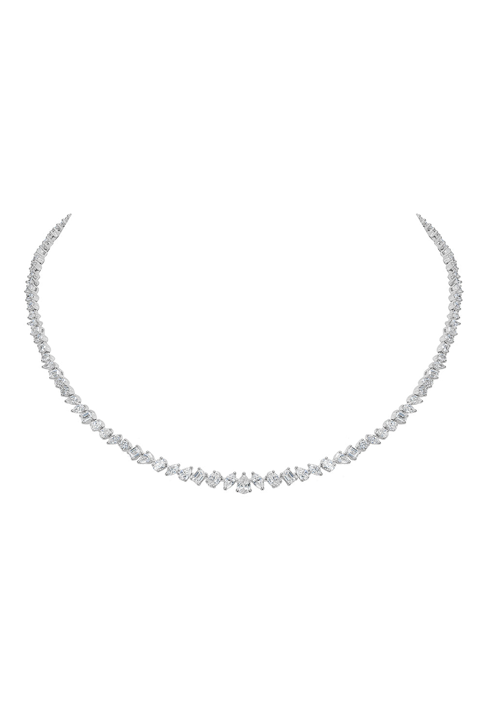 Mixed Cut Diamond Tennis Necklace-WHITE GOLD-JEWELRYFINE JEWELNECKLACE O-ARZANO
