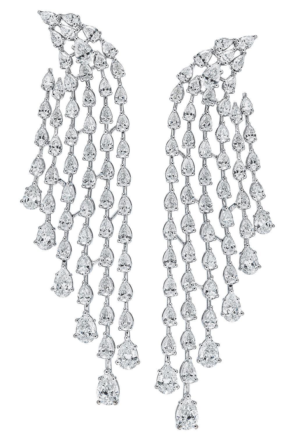 Diamond Raindrop Chandelier Earrings-WHITE GOLD-JEWELRYFINE JEWELEARRING-ARZANO