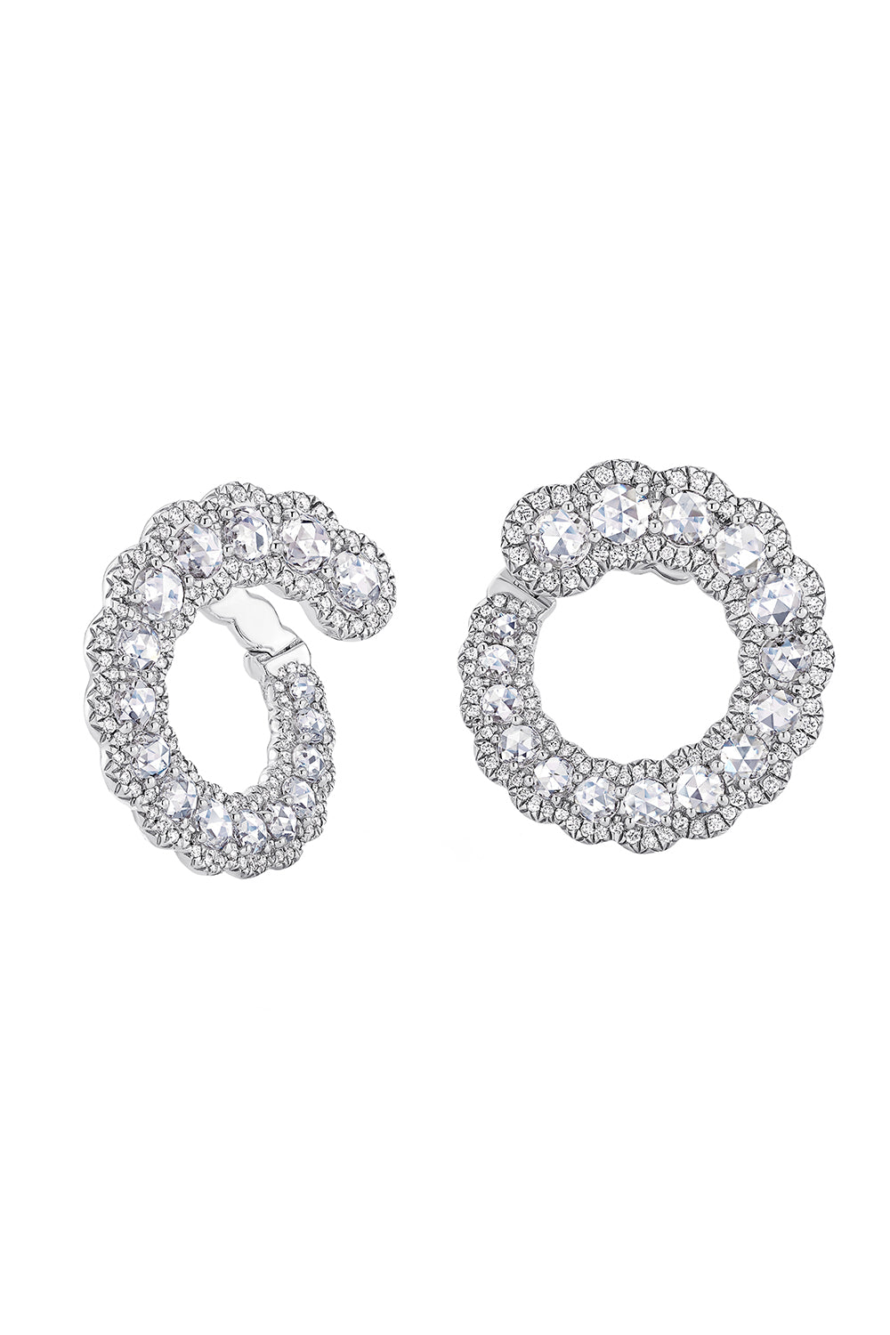 Diamond Scallop Loop Earrings-WHITE GOLD-JEWELRYFINE JEWELEARRING-64 FACETS