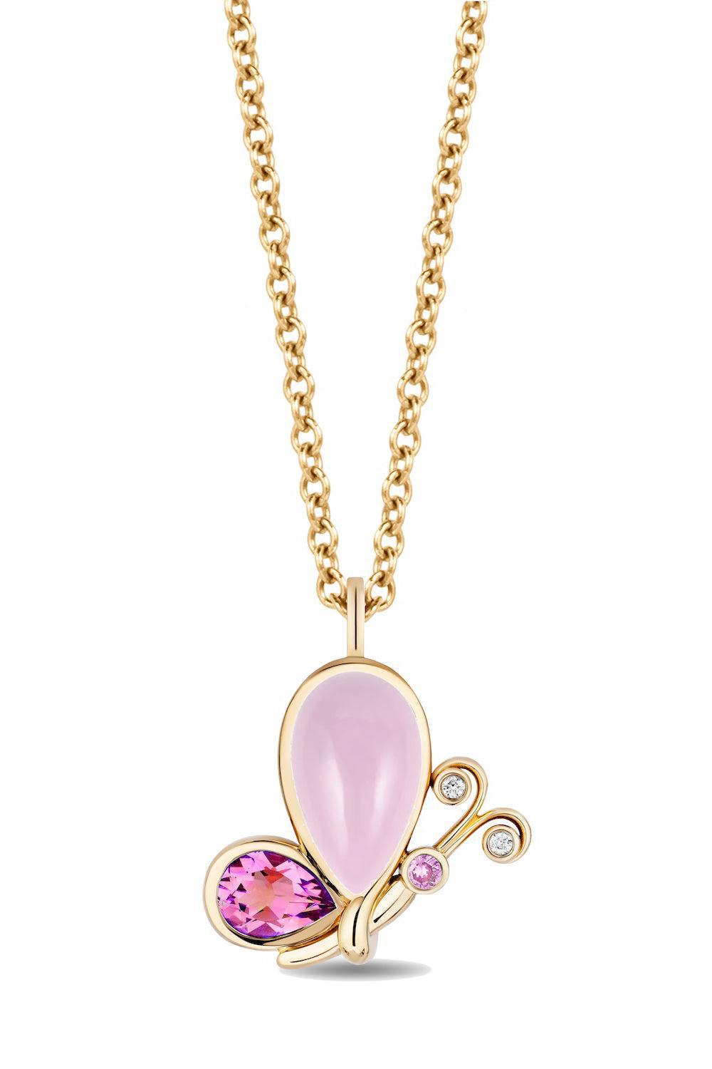 Small Pink Topaz Butterfly Effect Pendant Necklace-YELLOW GOLD-18-JEWELRYFINE JEWELNECKLACE O-MASON & BOOKS