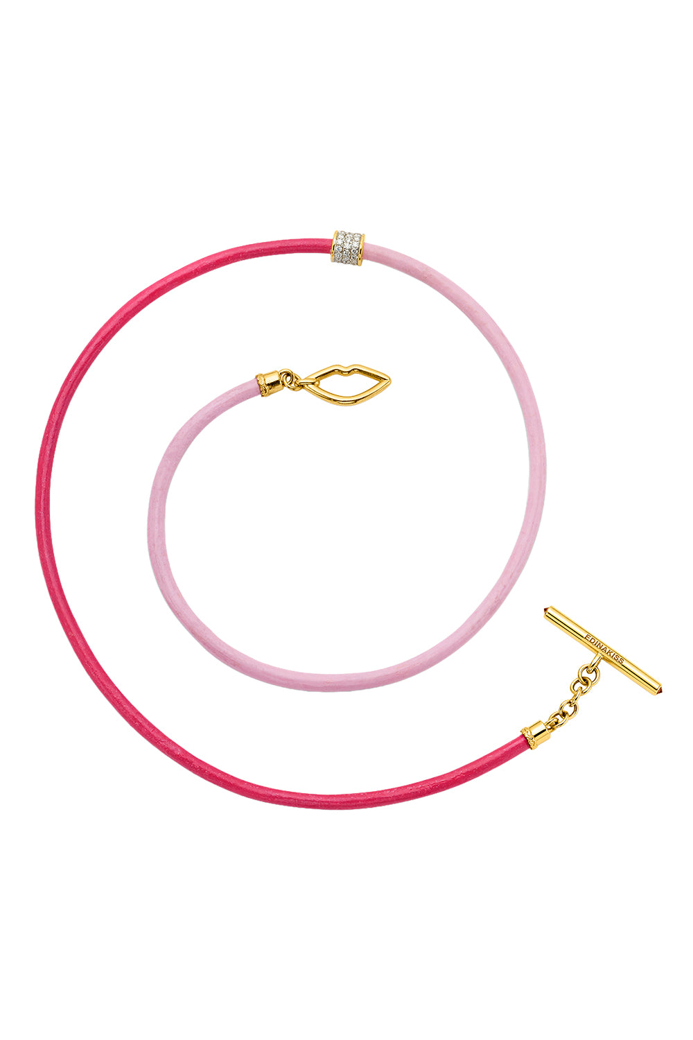 Diamond Pink Sapphire Pink Two Tone Cord Necklace-YELLOW GOLD-19-JEWELRYFINE JEWELNECKLACE O-EDINA KISS