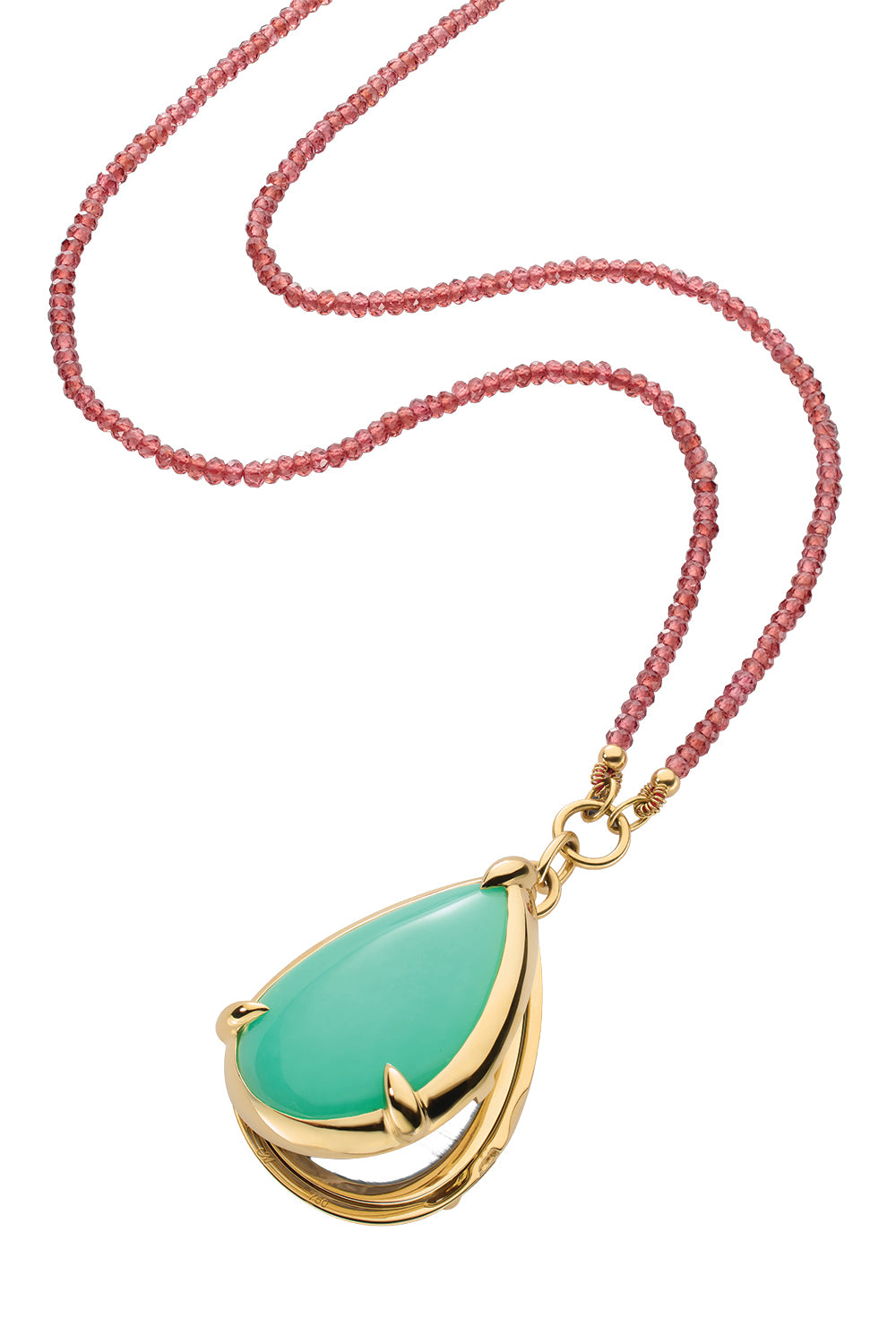Garnet Chrysoprase Drop Locket Necklace