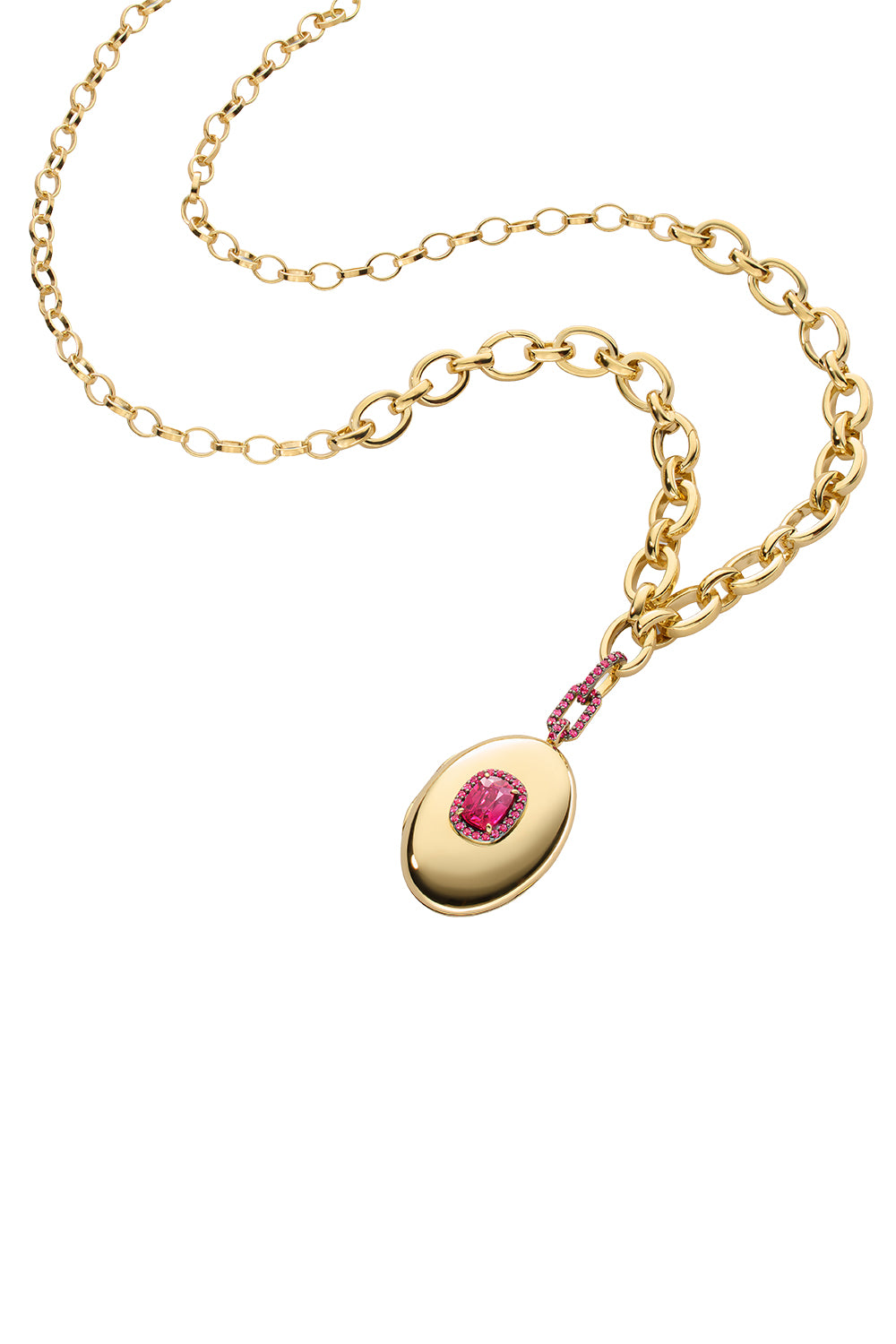 Ruby Oval Elongated Locket Necklace