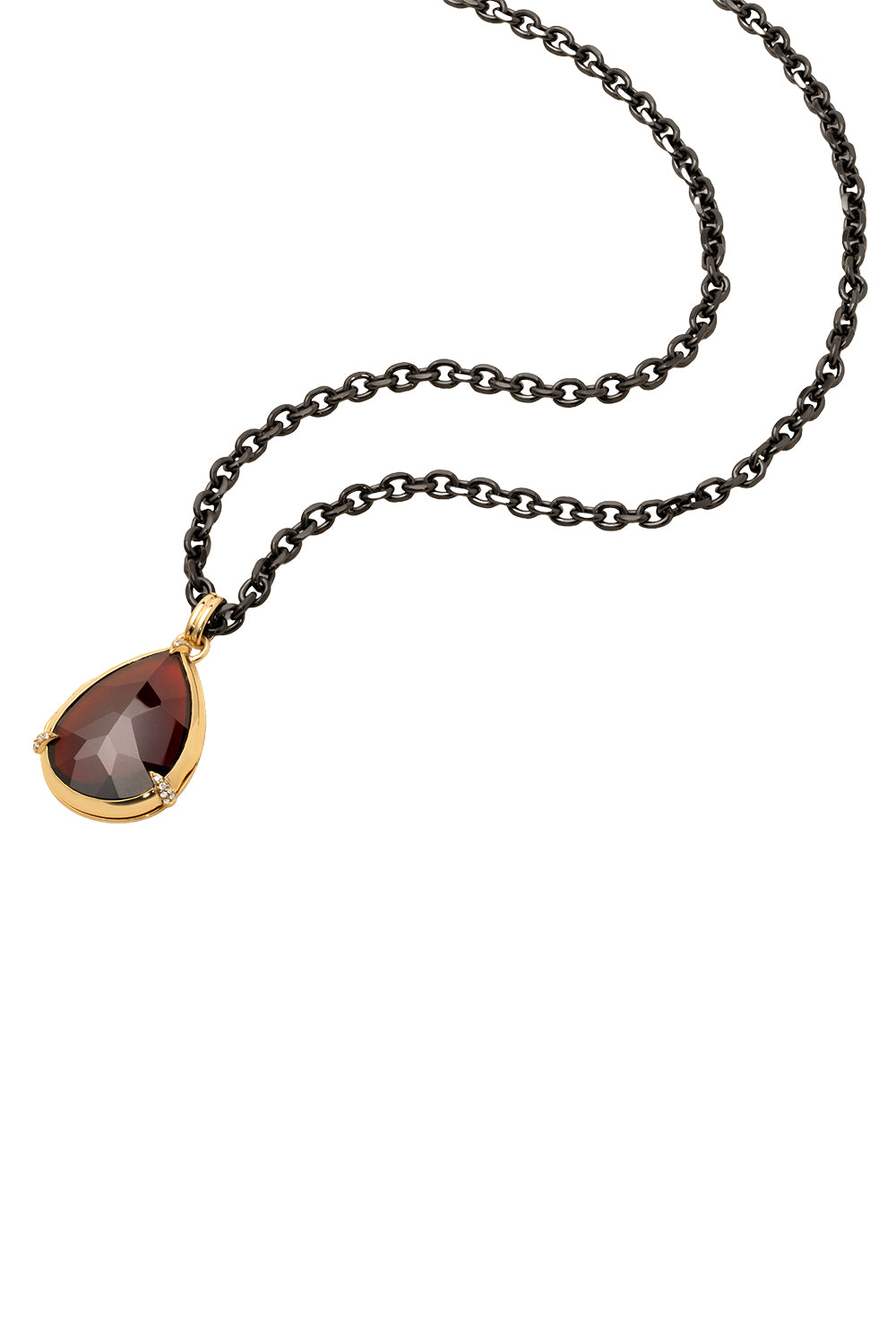 Diamond Garnet Onyx Steel Drop Locket Necklace