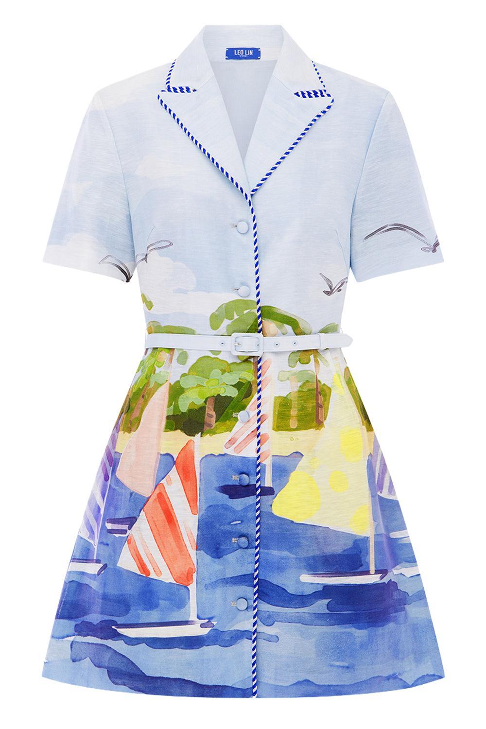 Brigitte Mini Dress-NAUTPRNT-2-CLOTHINGDRESSCASUAL-LEO LIN