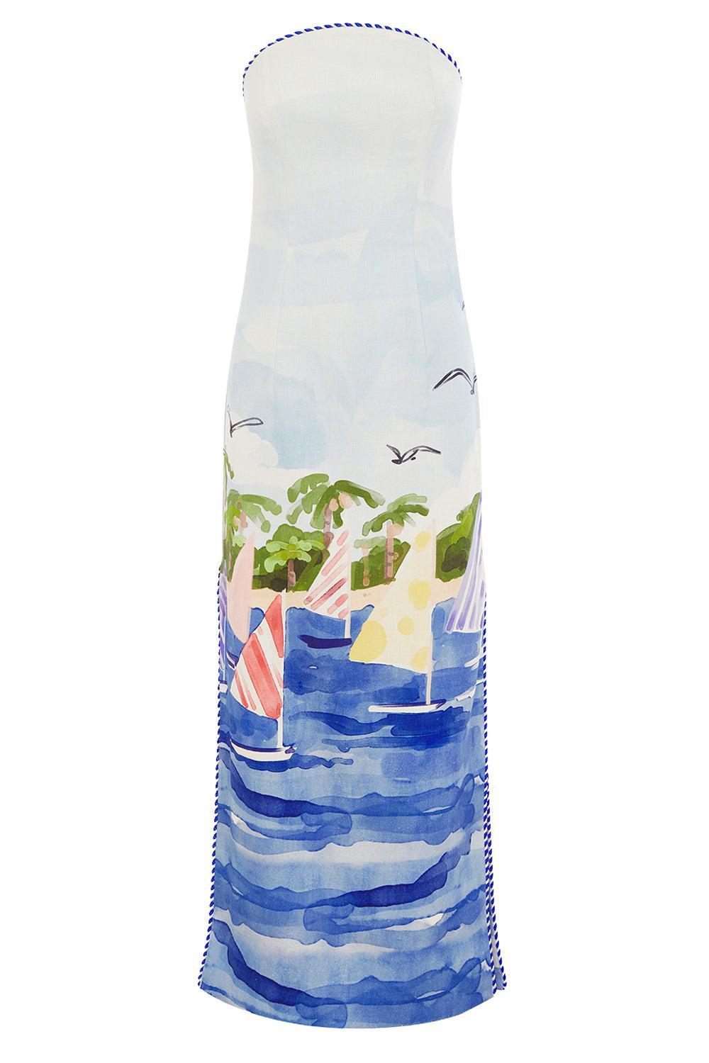 Ava Maxi Dress - Nautical Print-NAUTPRNT-2-CLOTHINGDRESSCASUAL-LEO LIN