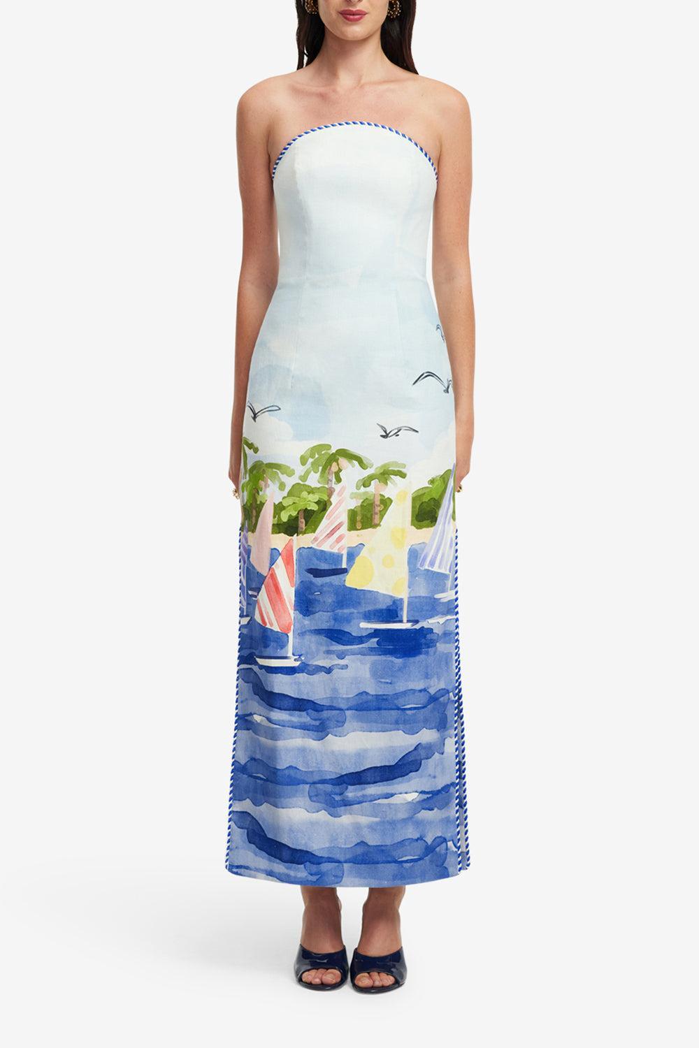 Ava Maxi Dress - Nautical Print-NAUTPRNT-2-CLOTHINGDRESSCASUAL-LEO LIN