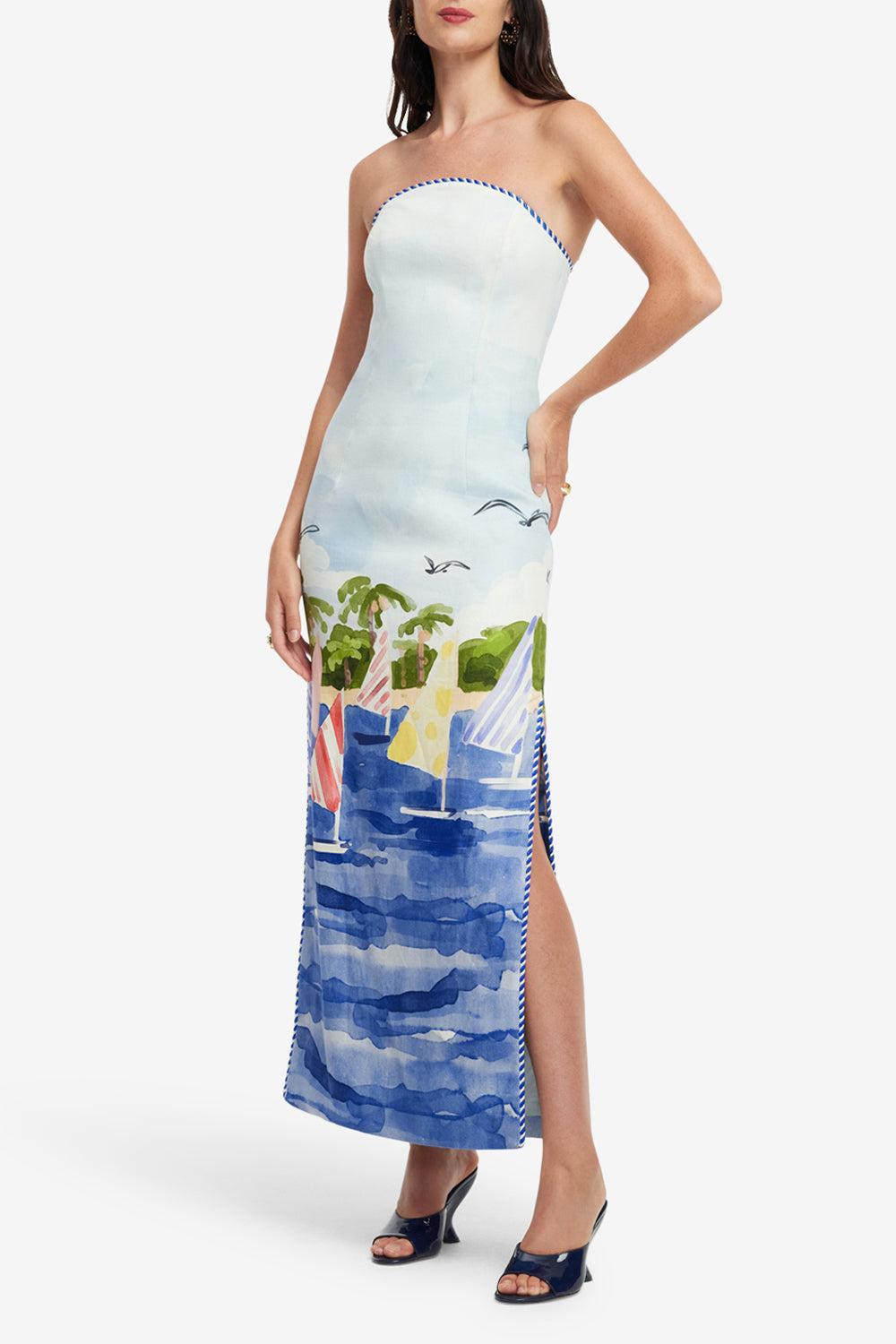 Ava Maxi Dress - Nautical Print-NAUTPRNT-2-CLOTHINGDRESSCASUAL-LEO LIN