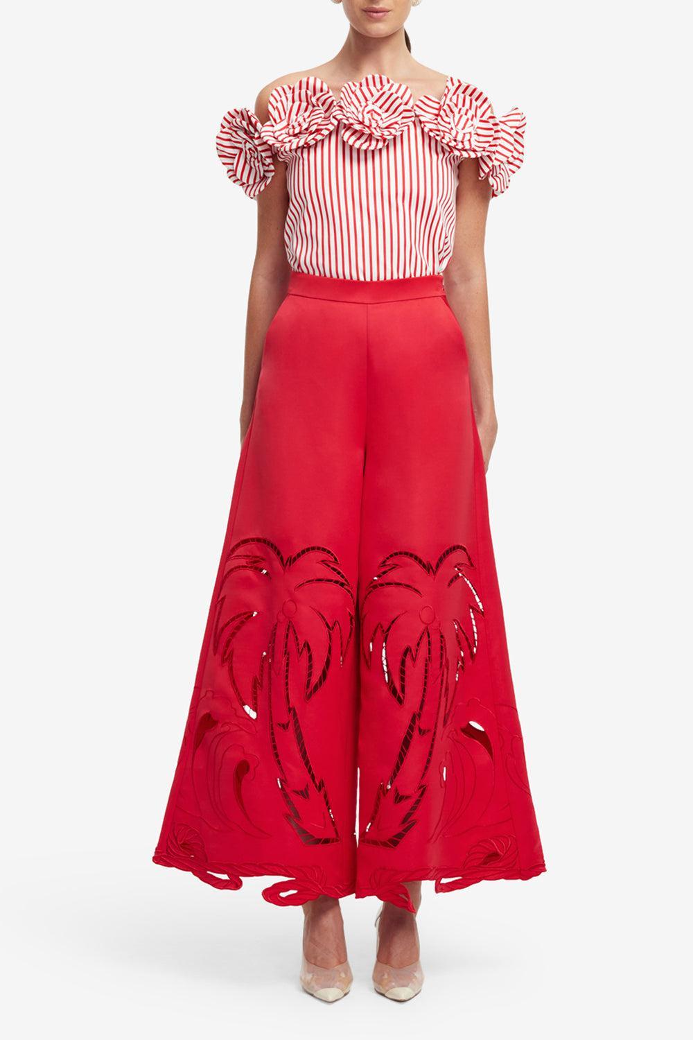Theodora Pants-SCARLET-2-CLOTHINGPANTWIDE LEG-LEO LIN