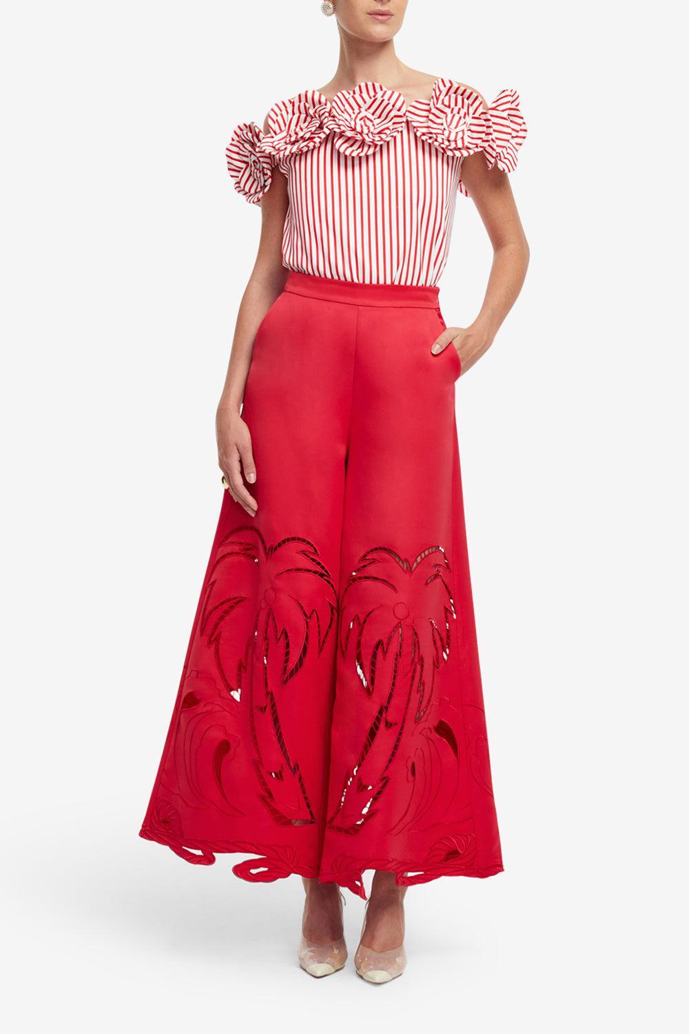 Theodora Pants-SCARLET-2-CLOTHINGPANTWIDE LEG-LEO LIN