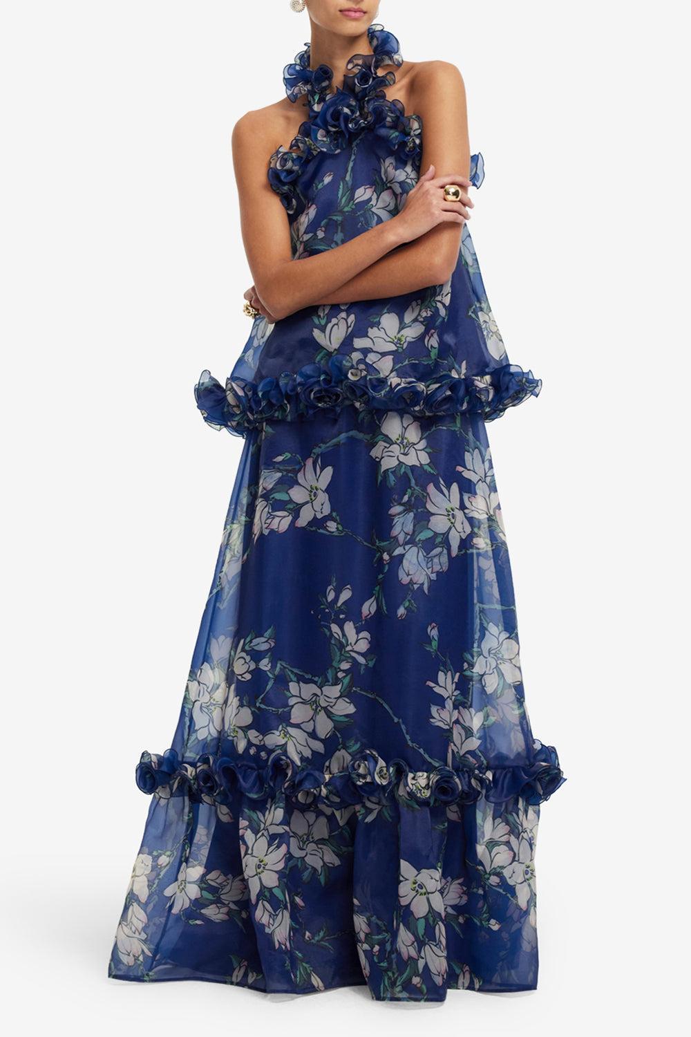 Michelle Ruffled Halterneck Top-MIDNIGHT-2-CLOTHINGDRESSCASUAL-LEO LIN