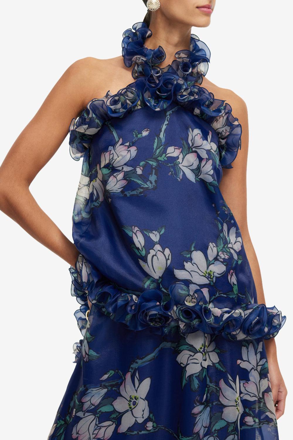 Michelle Ruffled Halterneck Top-MIDNIGHT-2-CLOTHINGDRESSCASUAL-LEO LIN