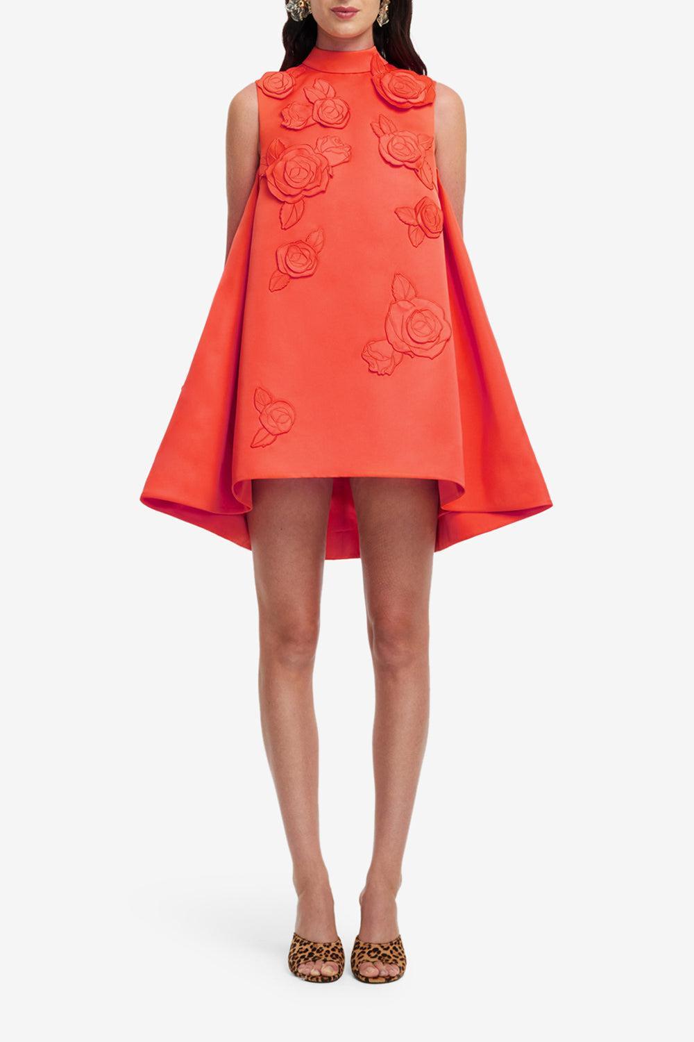 Fallon Applique Floral Mini Dress-SAFFRON-2-CLOTHINGDRESSCOCKTAIL-LEO LIN