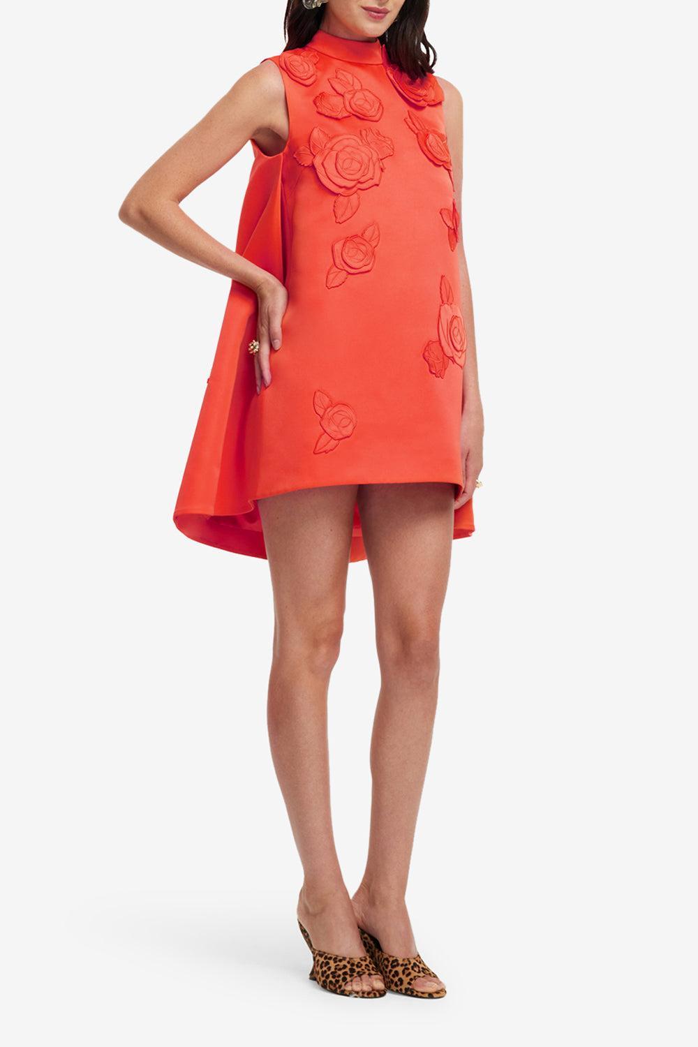 Fallon Applique Floral Mini Dress-SAFFRON-2-CLOTHINGDRESSCOCKTAIL-LEO LIN