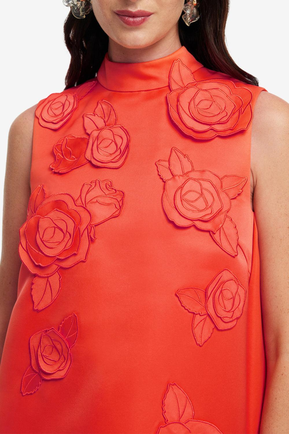 Fallon Applique Floral Mini Dress-SAFFRON-2-CLOTHINGDRESSCOCKTAIL-LEO LIN