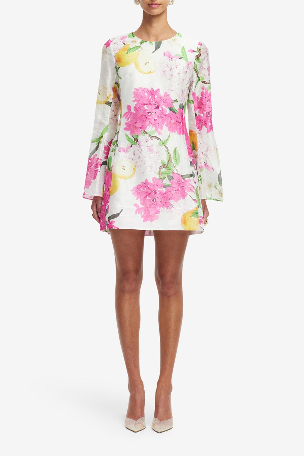 Suzanne Bell Sleeve Mini Dress-FLRLPEAR-2-CLOTHINGDRESSCOCKTAIL-LEO LIN