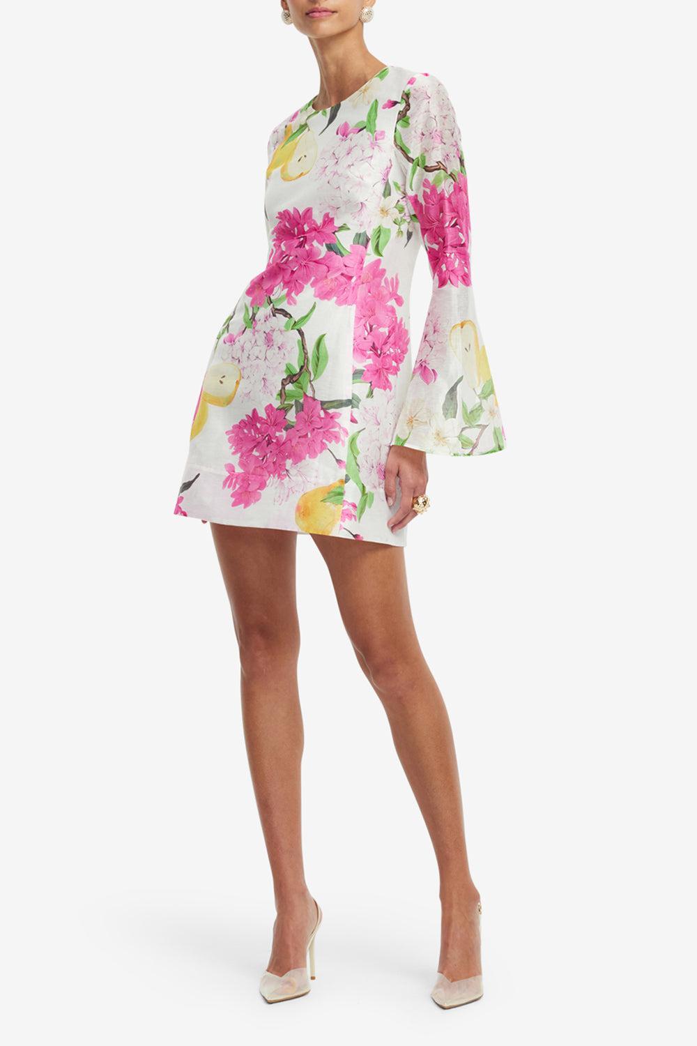 Suzanne Bell Sleeve Mini Dress-FLRLPEAR-2-CLOTHINGDRESSCOCKTAIL-LEO LIN