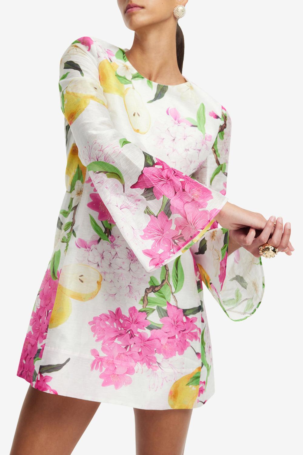 Suzanne Bell Sleeve Mini Dress-FLRLPEAR-2-CLOTHINGDRESSCOCKTAIL-LEO LIN