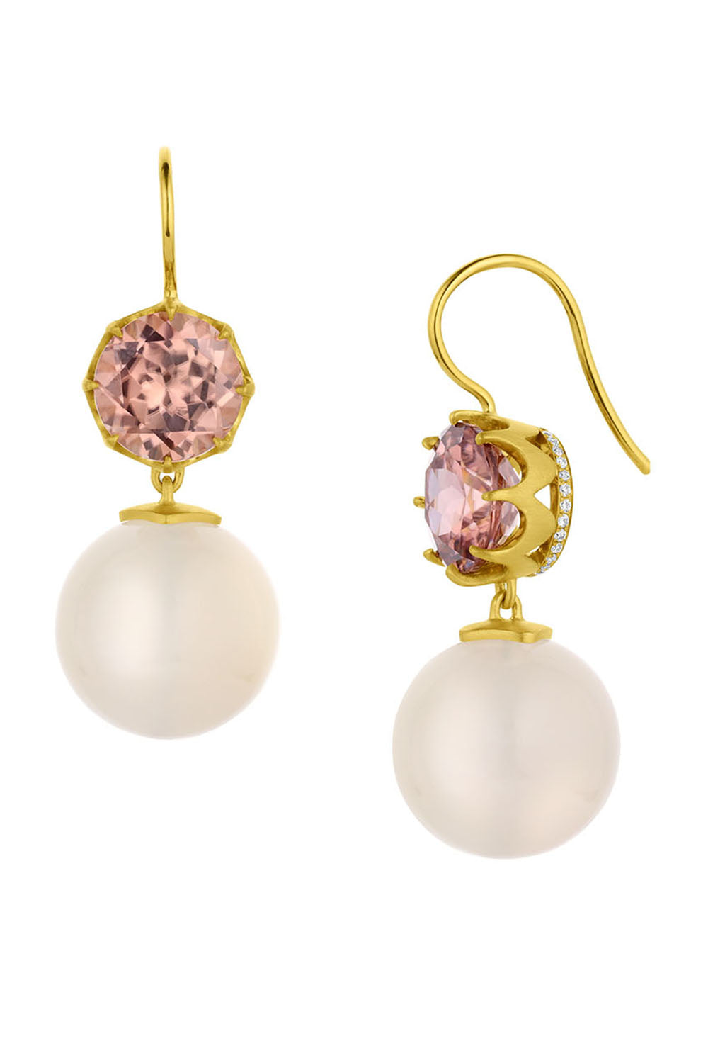 Rose Ziron Moonstone Crown Earrings