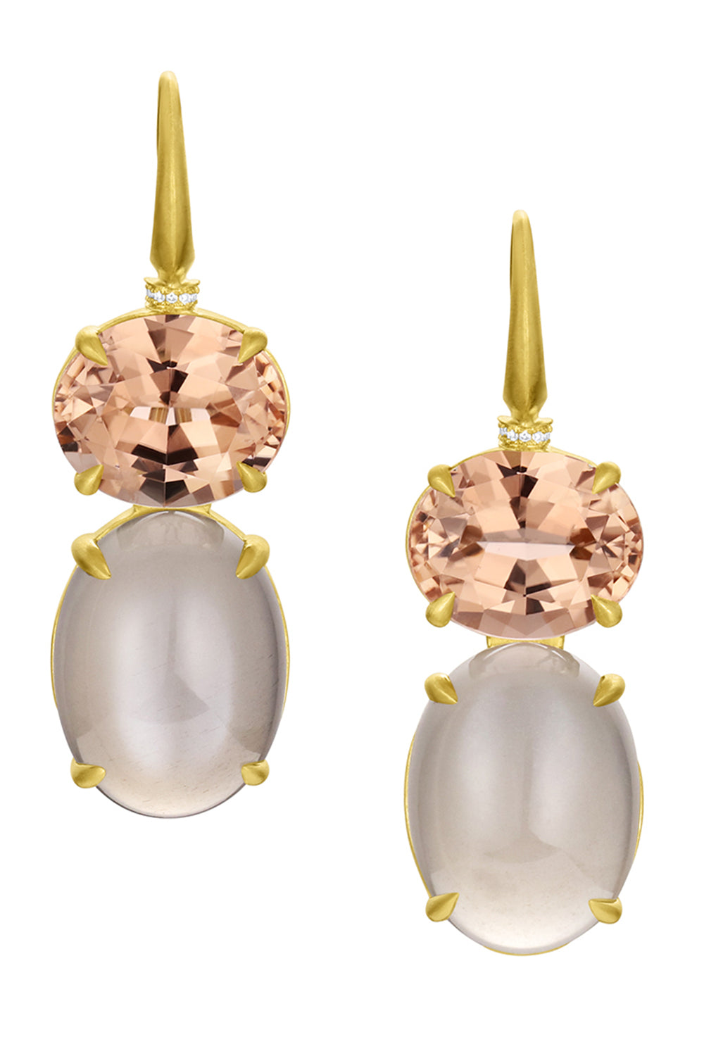 Peach Tourmaline Grey Moonstone Diamond Bijou Earrings