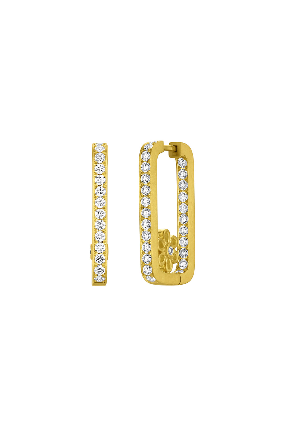 Diamond Flower Rectangle Hoop Earrings