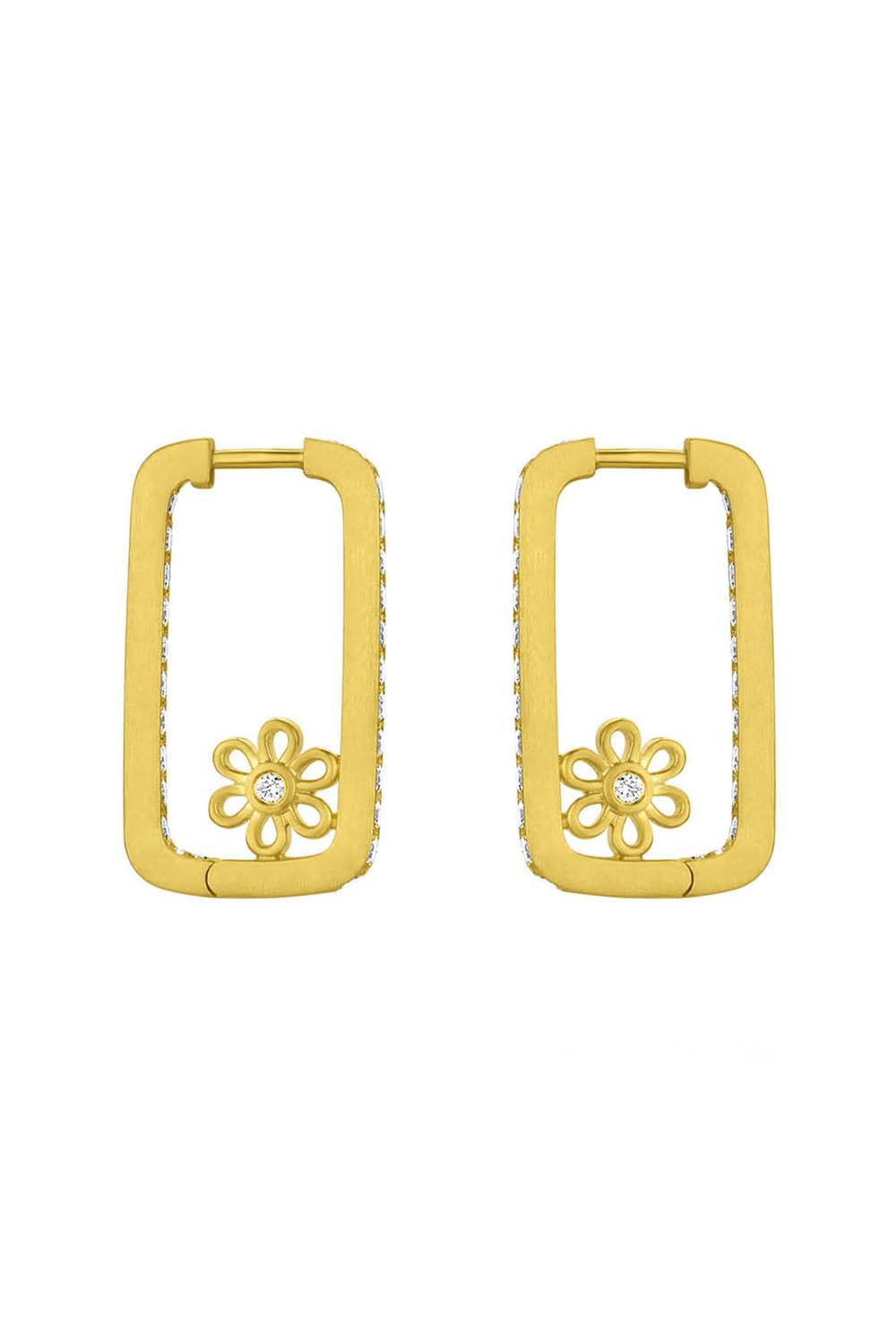 Diamond Flower Rectangle Hoop Earrings