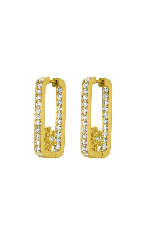 Diamond Flower Rectangle Hoop Earrings
