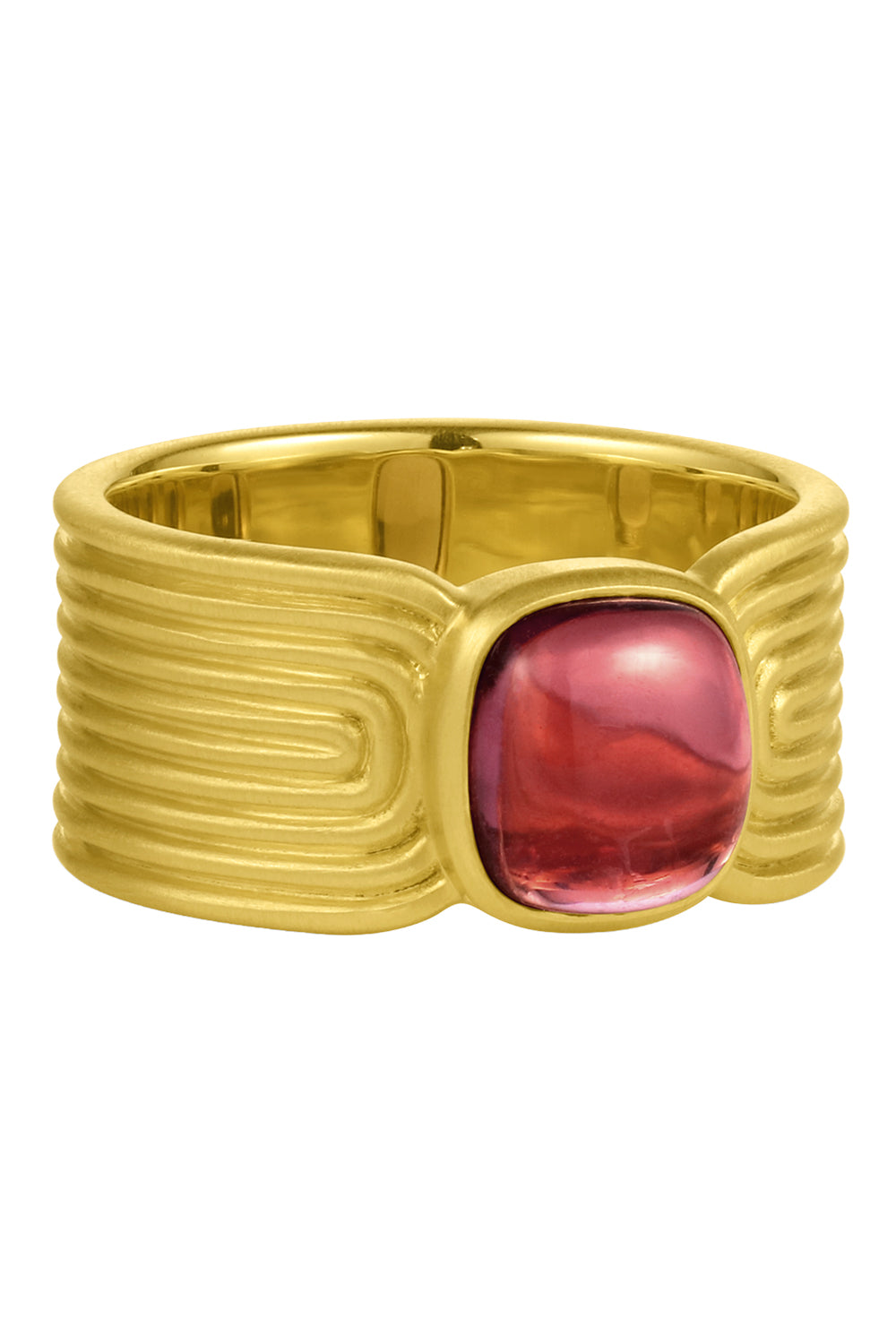 Pink Tourmaline Cabochon Ridge Band Ring