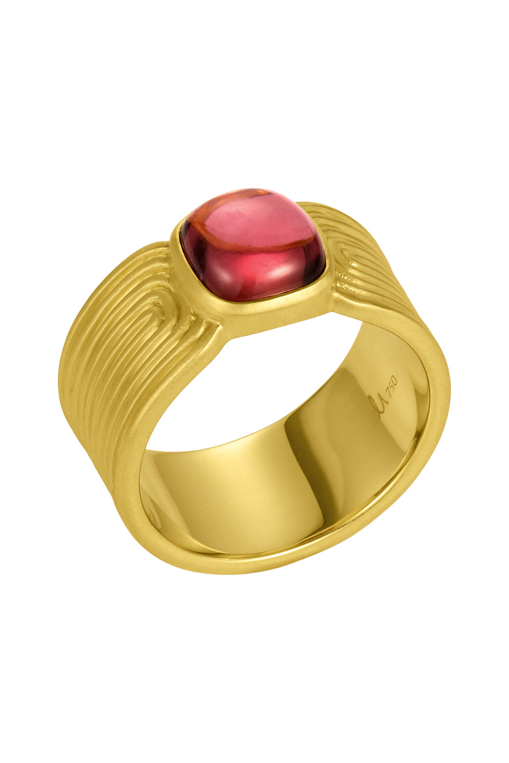 Pink Tourmaline Cabochon Ridge Band Ring