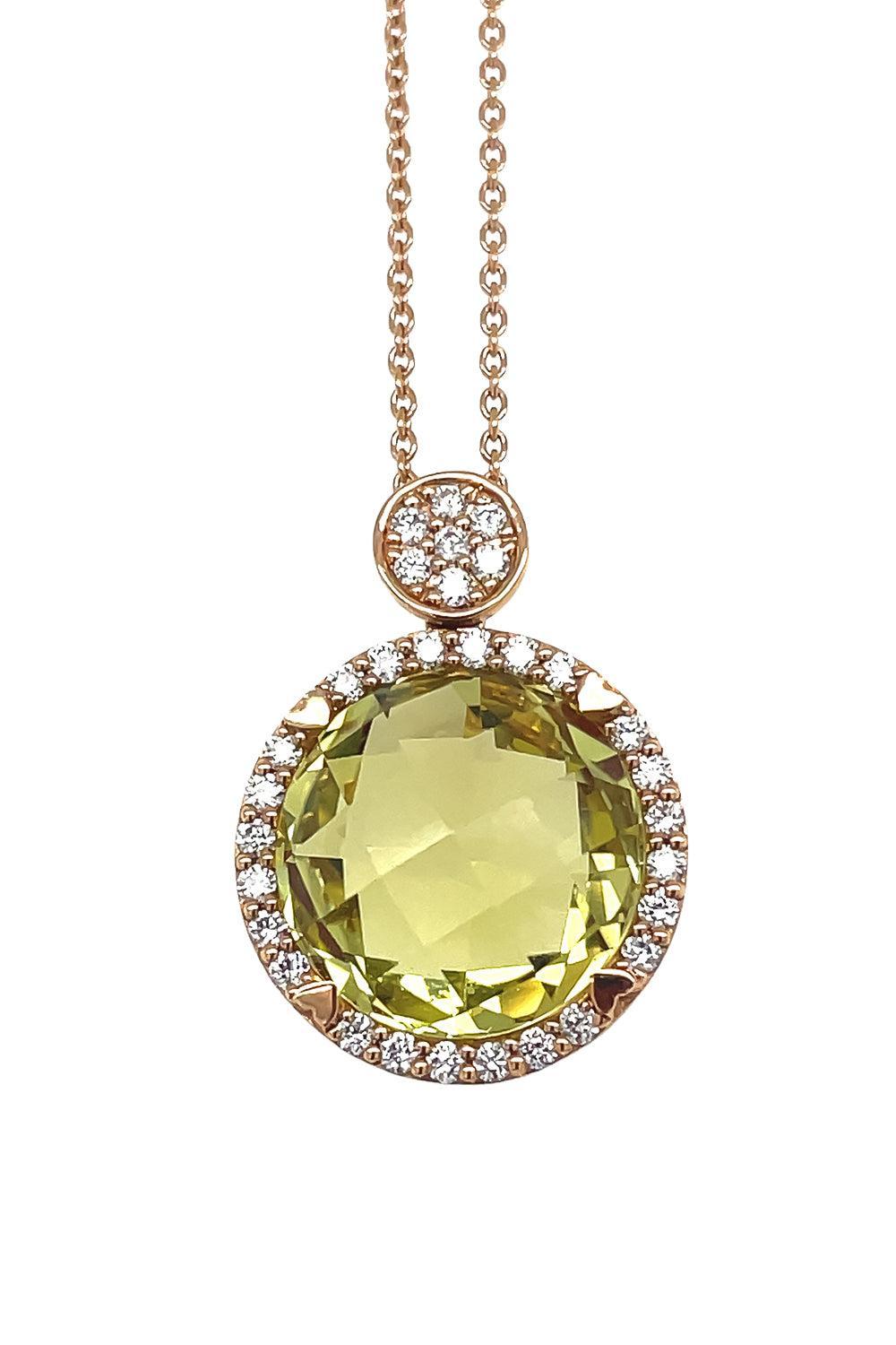 Lemon Quartz Diamond Round Necklace-YELLOW GOLD-JEWELRYFINE JEWELNECKLACE O-LISA NIK