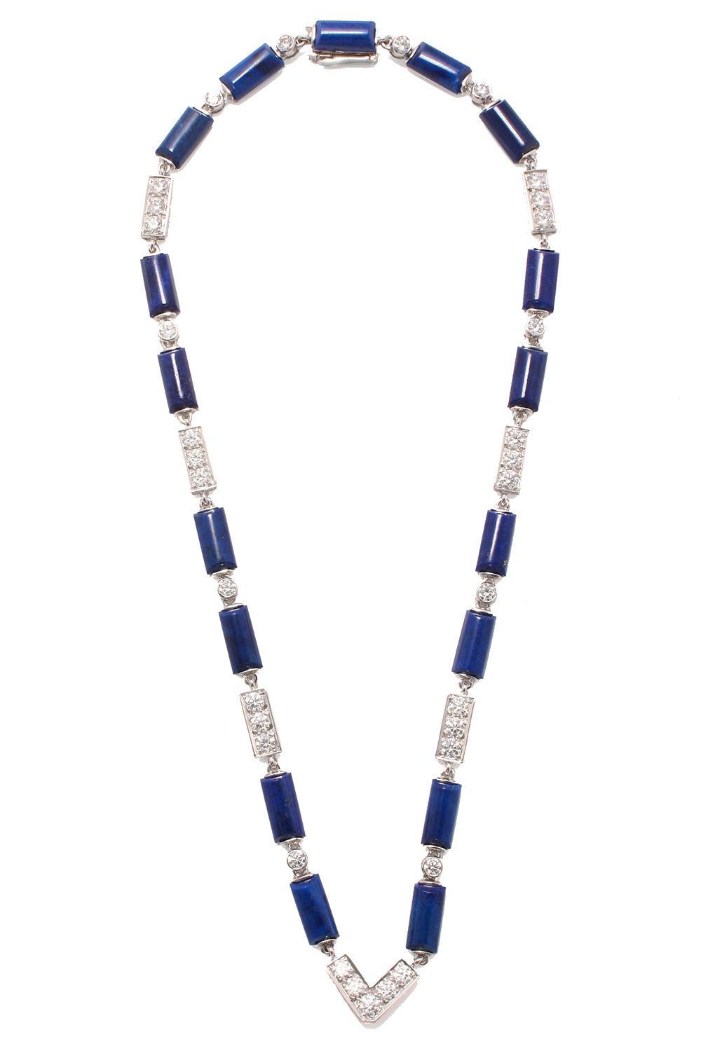 Lapis Diamond V Chain Necklace-WHITE GOLD-JEWELRYFINE JEWELNECKLACE O-DAVID WEBB