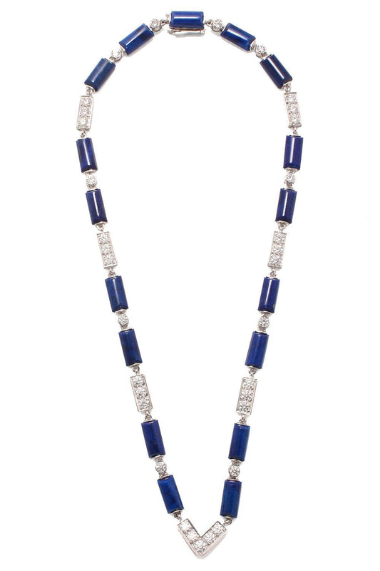 Lapis Diamond V Chain Necklace-WHITE GOLD-JEWELRYFINE JEWELNECKLACE O-DAVID WEBB