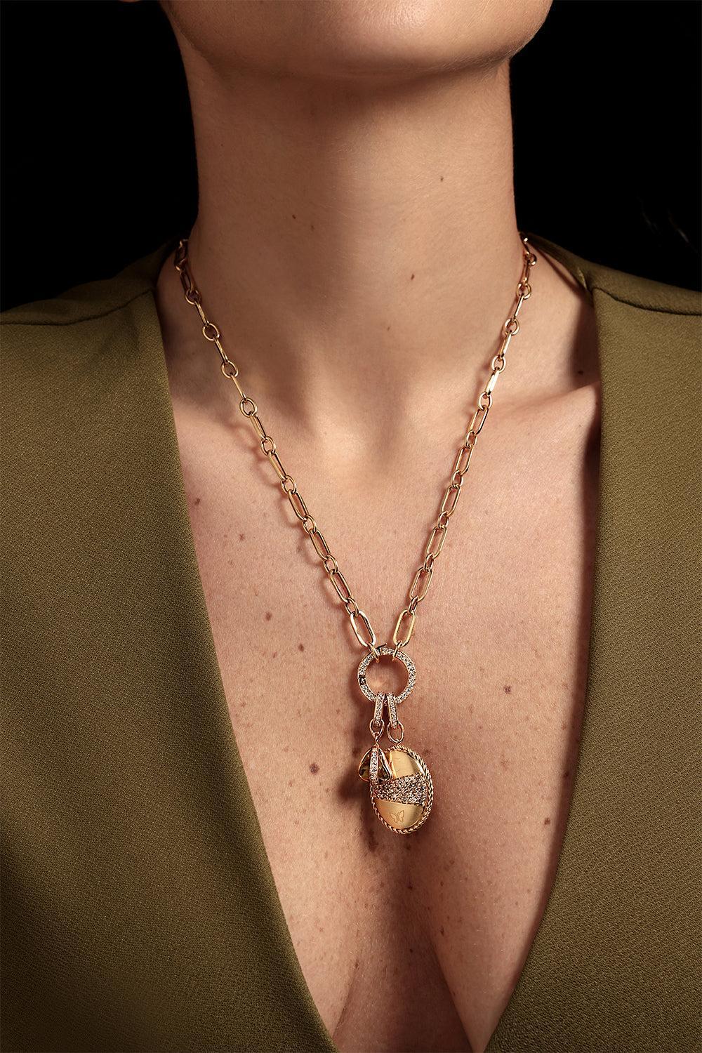 Diamond Peridot Medium Liberté Charm-YLEGOLD-M-JEWELRYFINE JEWELPENDANT-CLARA CHEHAB