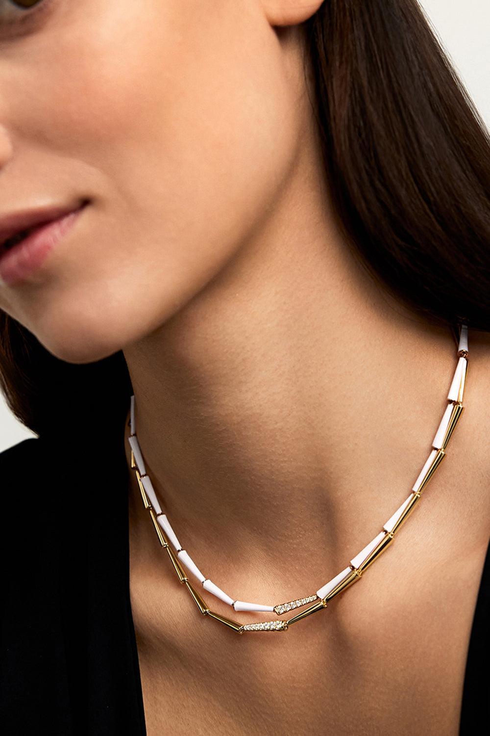 Lola Partial Diamond Linked Necklace - Yellow Gold-YELLOW GOLD-JEWELRYFINE JEWELNECKLACE O-MELISSA KAYE