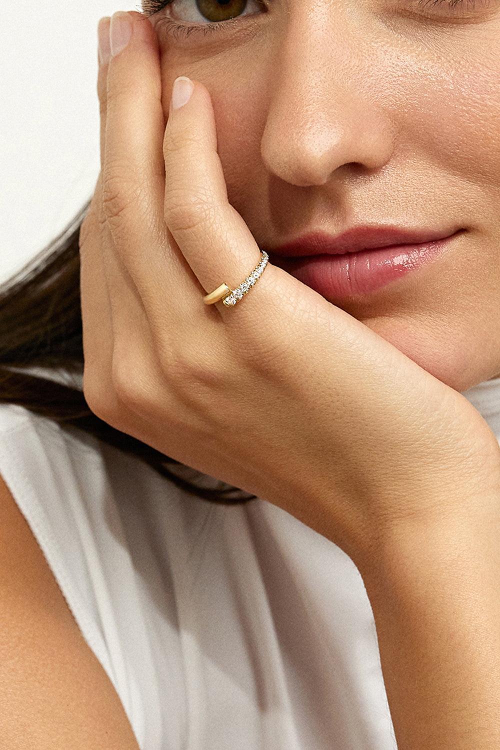 Lola Partial Diamond Pinky Ring-YELLOW GOLD-3-JEWELRYFINE JEWELRING-MELISSA KAYE