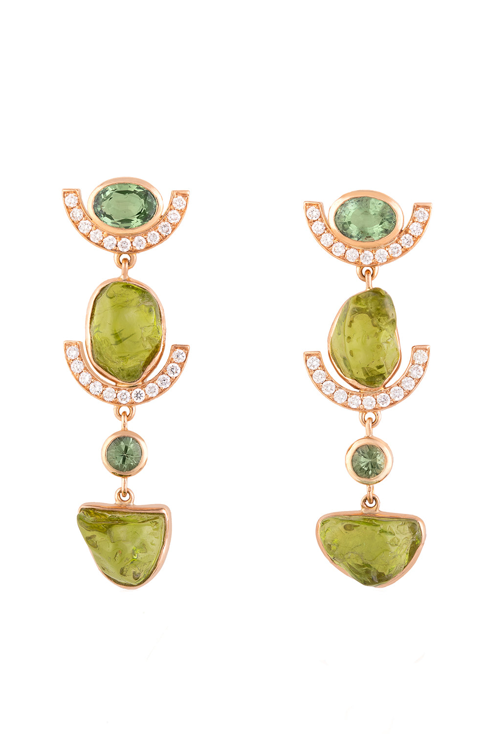 Green Sapphire Diamond Peridot Long Sequence Earrings
