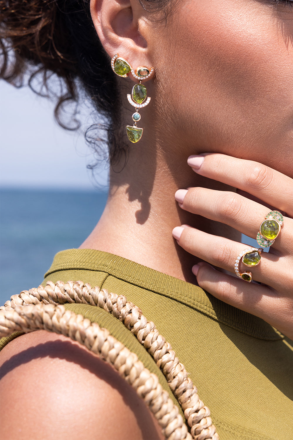 Diamond Peridot Stud Earring