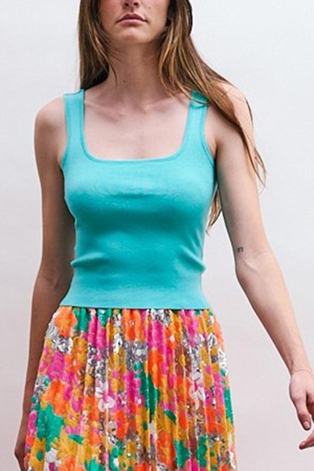 Snatched Square Neck Tank-AQUA-XS-CLOTHINGTOPTANK-LE SUPERBE