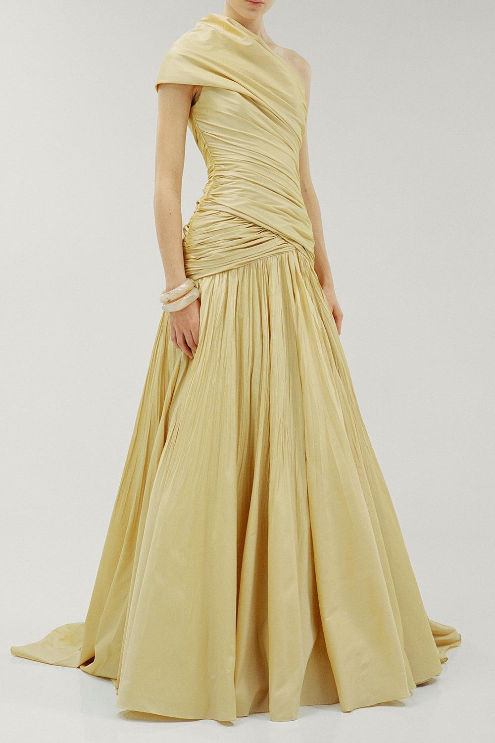 One Shoulder Gown-GOLD-36-CLOTHINGDRESSGOWN-MARMAR HALIM