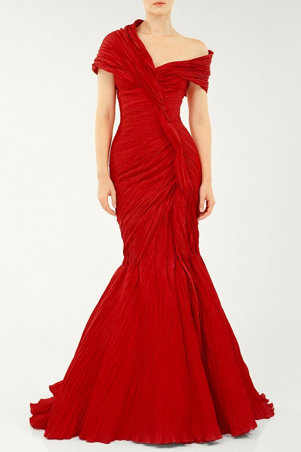 Twist Mermaid Gown-RED-36-CLOTHINGDRESSGOWN-MARMAR HALIM