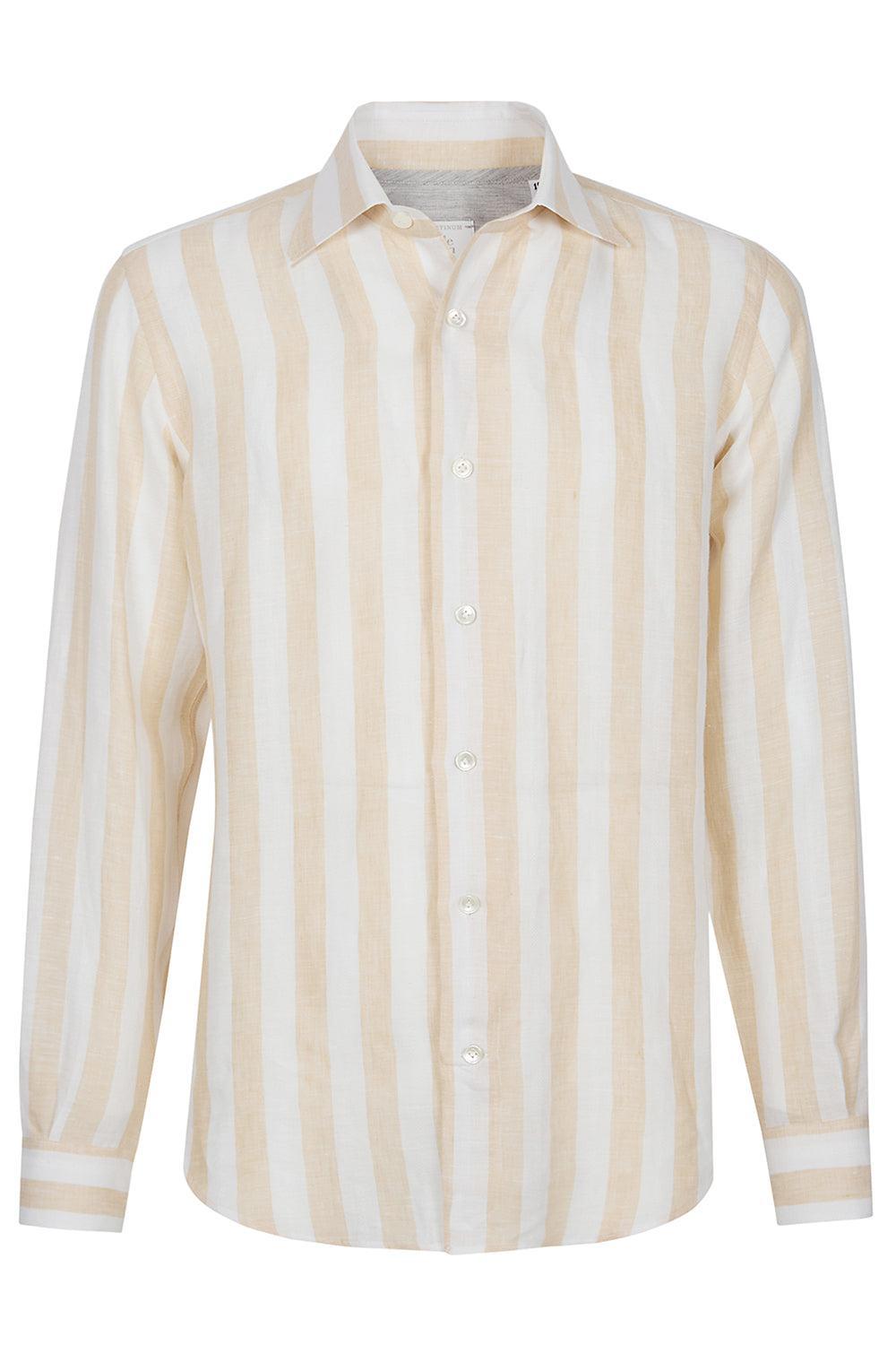 Long Sleeve Linen Shirt - Coriander-STRIPE-S-MENSCLOTHINGSHIRT-ELEVENTY