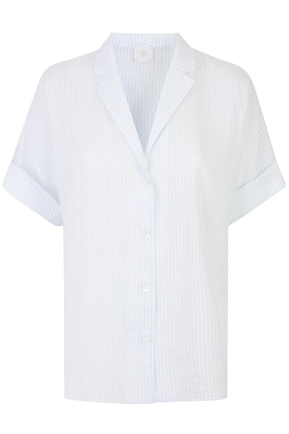 Short Sleeve Button Front Shirt-BLUE-36-CLOTHINGTOPBLOUSE-ELEVENTY